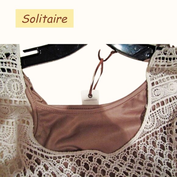 Solitaire NEW Boho Medallion-Stripe Allover Crochet Half Sleeve Shift Dress S - Picture 8 of 12